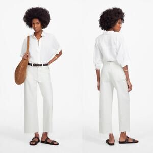 Madewell Women's Low-Slung Baggy Crop Jeans NU173 Pure White + Rigid Size 28 NWT